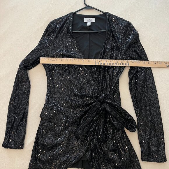Badgley Mischka Women's Sequin Self Tie Jacket Black Formal Holiday Luxury Sz 12 - Picture 7 of 7